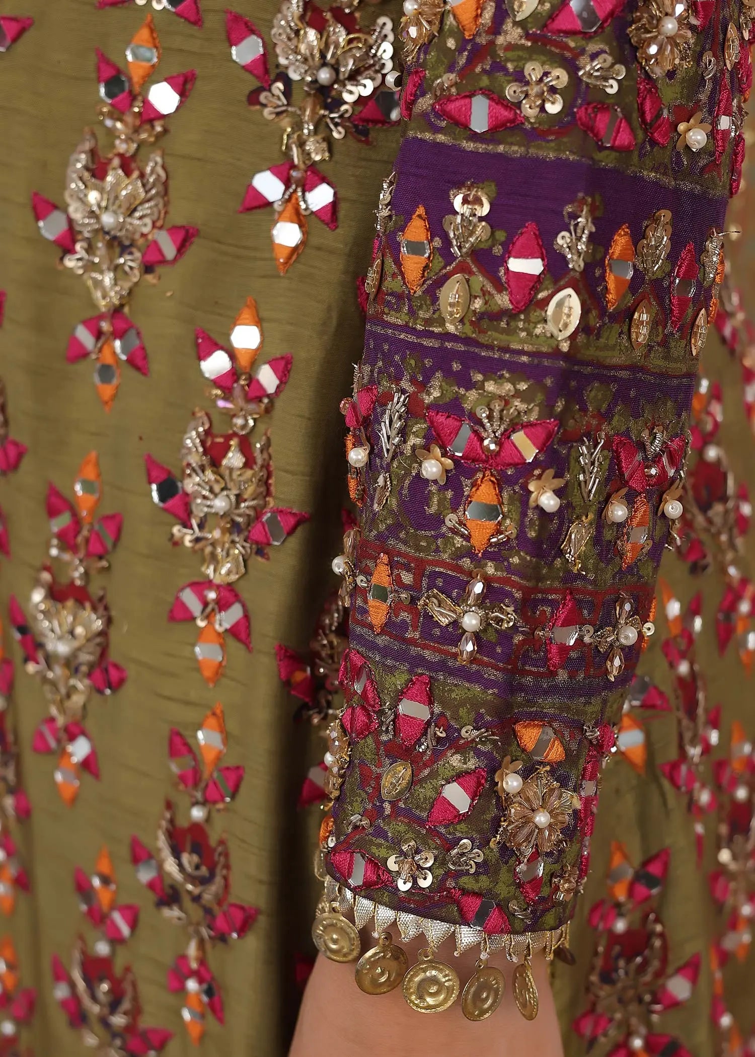 Olive Green Embroidered Silk Sharara (3-Piece) - Image 8