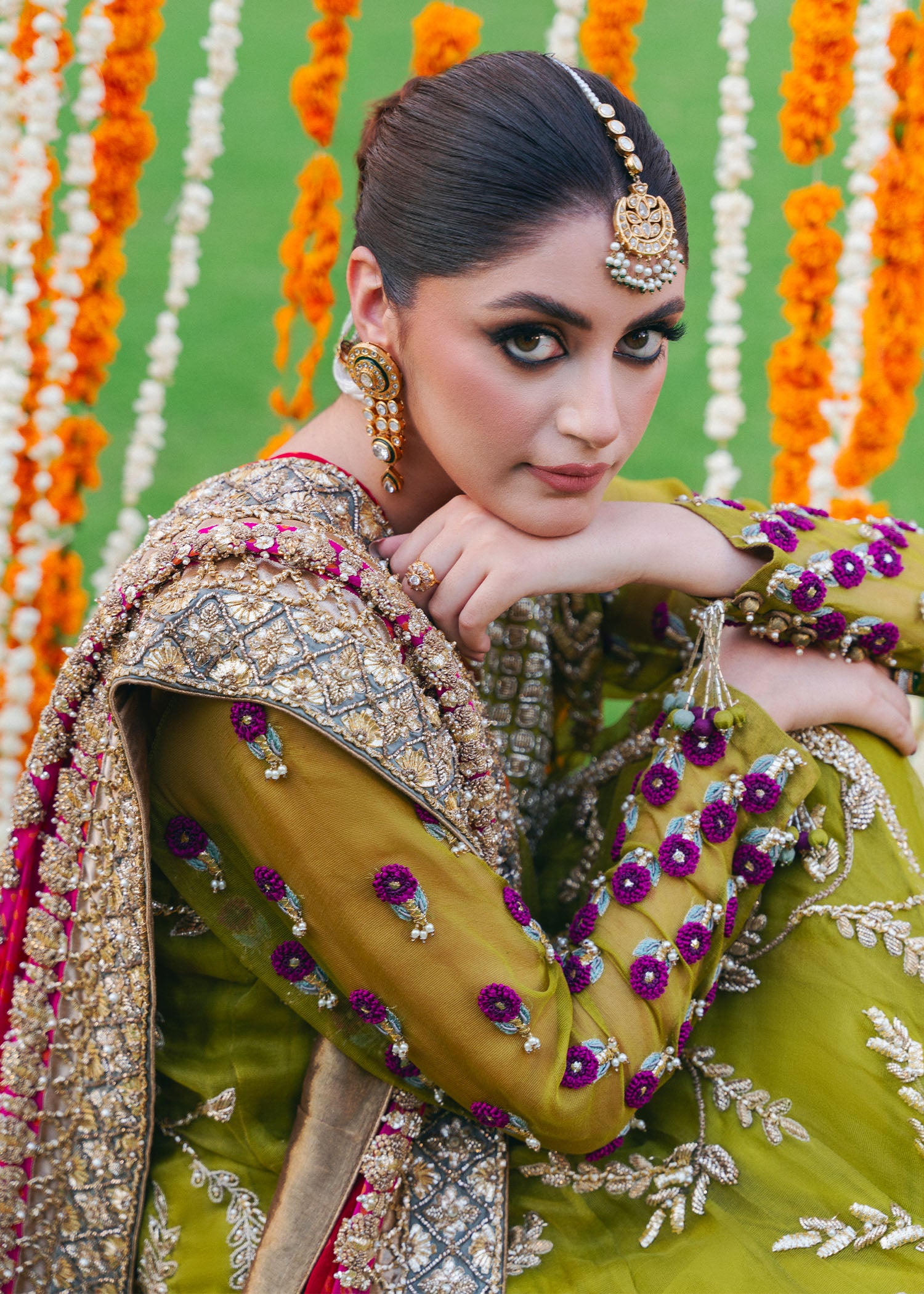 Pakistani Dhani Green Embroidered Net Sharara (3-Piece) - Image 6