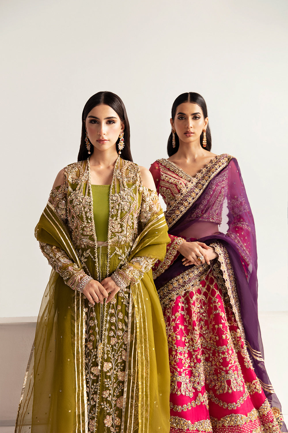 Pakistani Mehndi Green Embellished Organza & Raw Silk Sharara (3-Piece) - Image 6