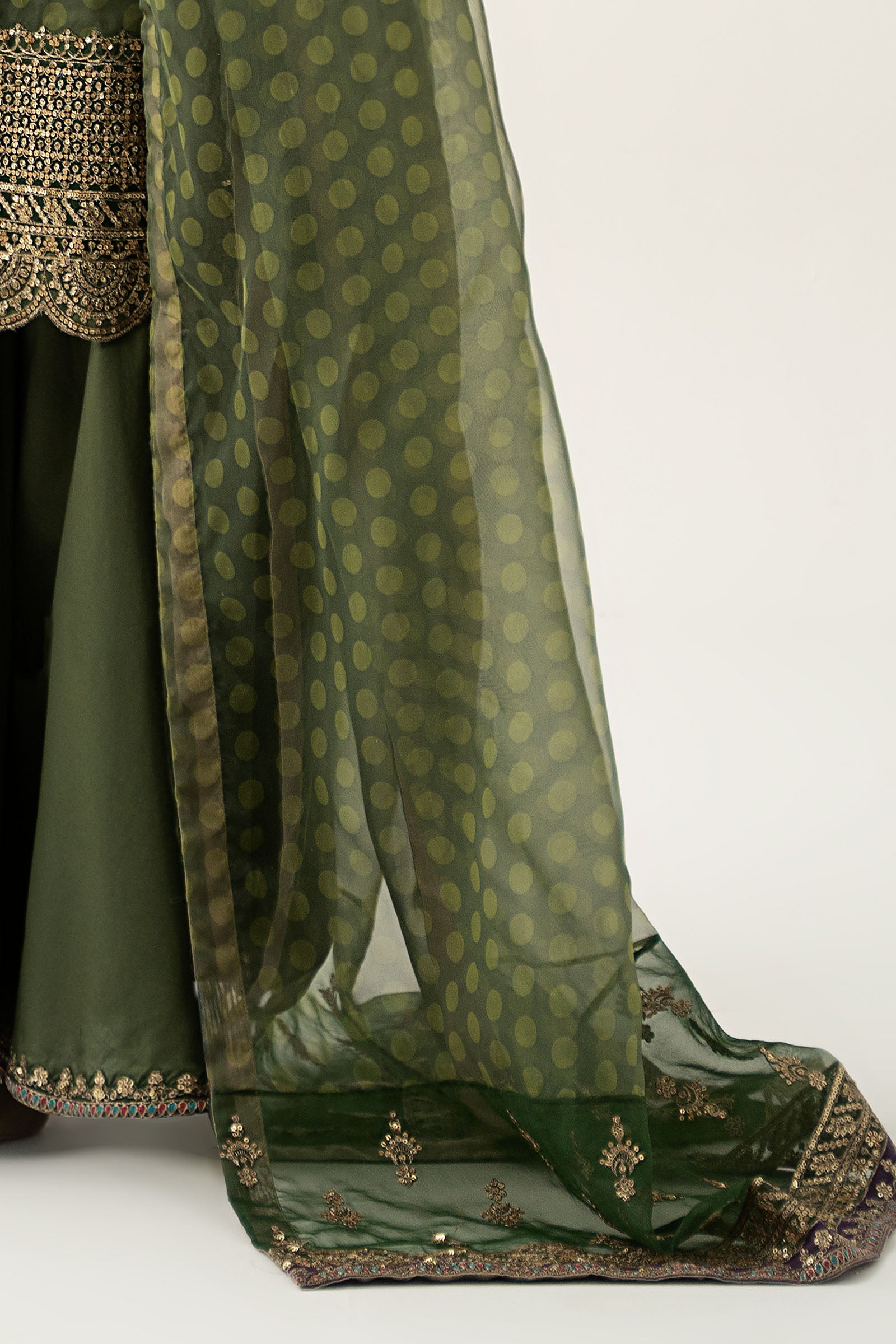 Green Embroidered Organza Sharara Suit (3-Piece) - Image 5
