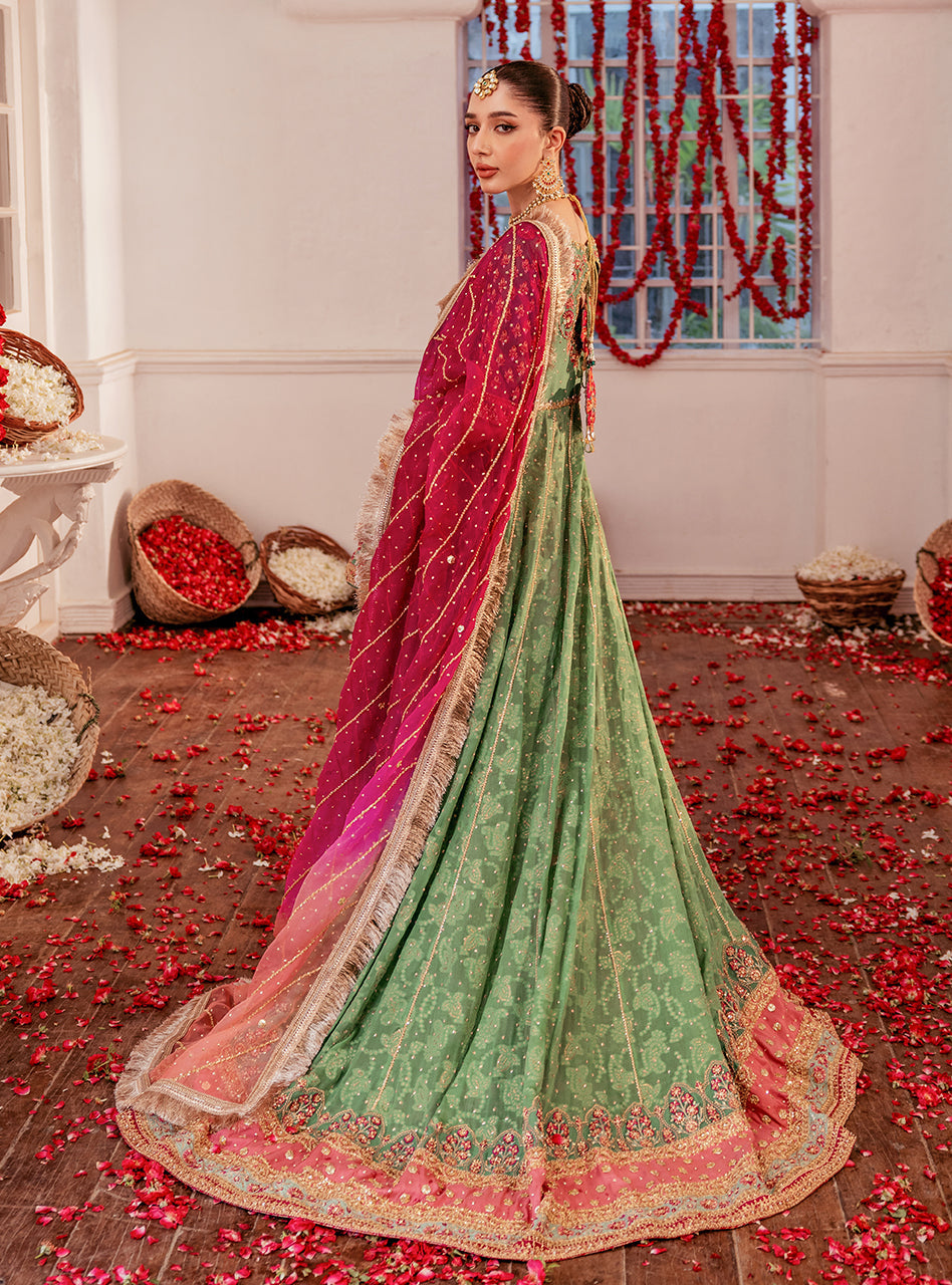 Pakistani Mint Green & Pink Embellished Raw Silk Kalidaar Sharara (3-Piece) - Image 11