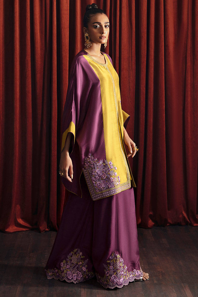 Grape Green & Mauve Embroidered Silk-Blend Sharara (2-Piece) - Image 1