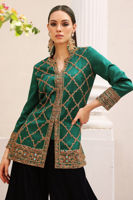 Alhambra Green Embroidered Silk Shirt with Velvet Sharara (2-Piece) - Image 4