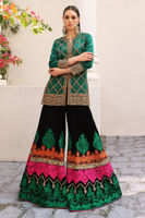 Alhambra Green Embroidered Silk Shirt with Velvet Sharara (2-Piece) - Image 6