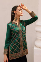 Alhambra Green Embroidered Silk Shirt with Velvet Sharara (2-Piece) - Image 7