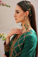 Alhambra Green Embroidered Silk Shirt with Velvet Sharara (2-Piece) - Image 8