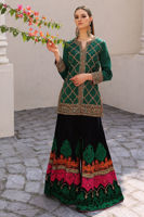 Alhambra Green Embroidered Silk Shirt with Velvet Sharara (2-Piece) - Image 9