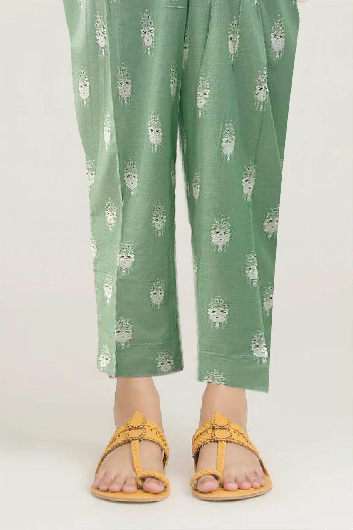 Pakistani Mint Green Digital Printed Cotton Trouser (1-Pc) - Image 1