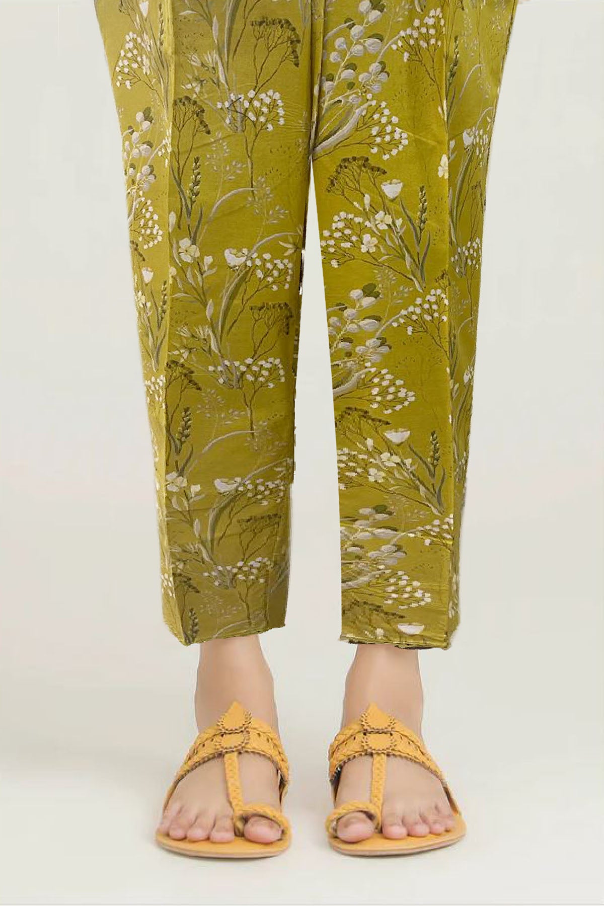 Pakistani Olive Digital Printed Cotton Trouser (1-Pc) - Image 1