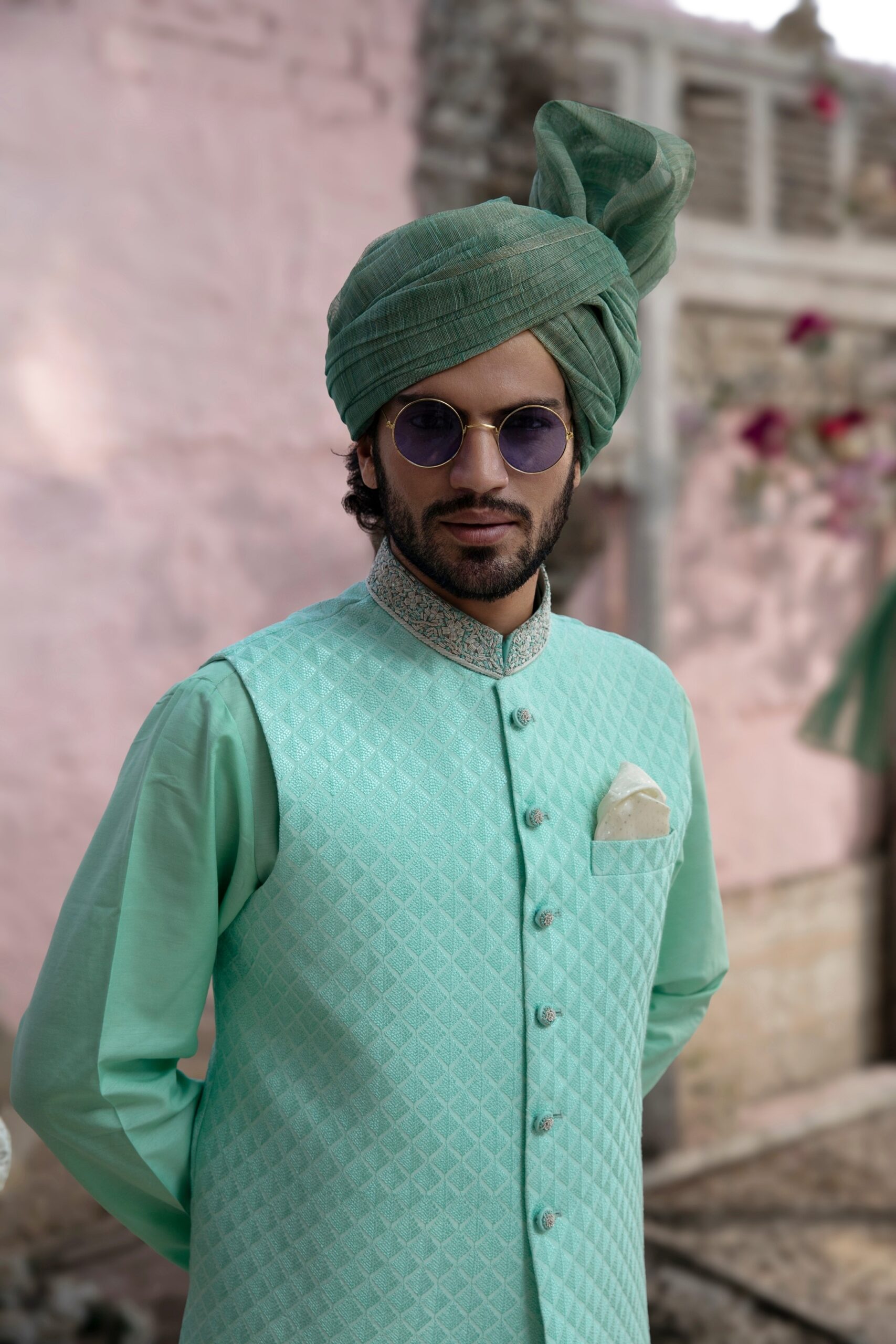 Mehendi Green Hand-Embroidered Chikankari Waistcoat (3-Piece) - Image 1