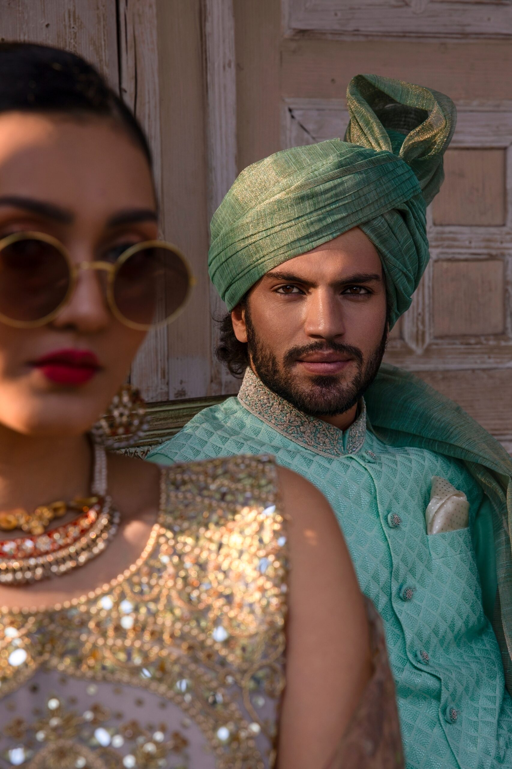 Mehendi Green Hand-Embroidered Chikankari Waistcoat (3-Piece) - Image 5