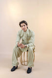 Pista Green Cotton Waistcoat Kurta Set (3-Piece) - Image 4