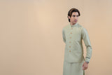 Pista Green Cotton Waistcoat Kurta Set (3-Piece) - Image 6