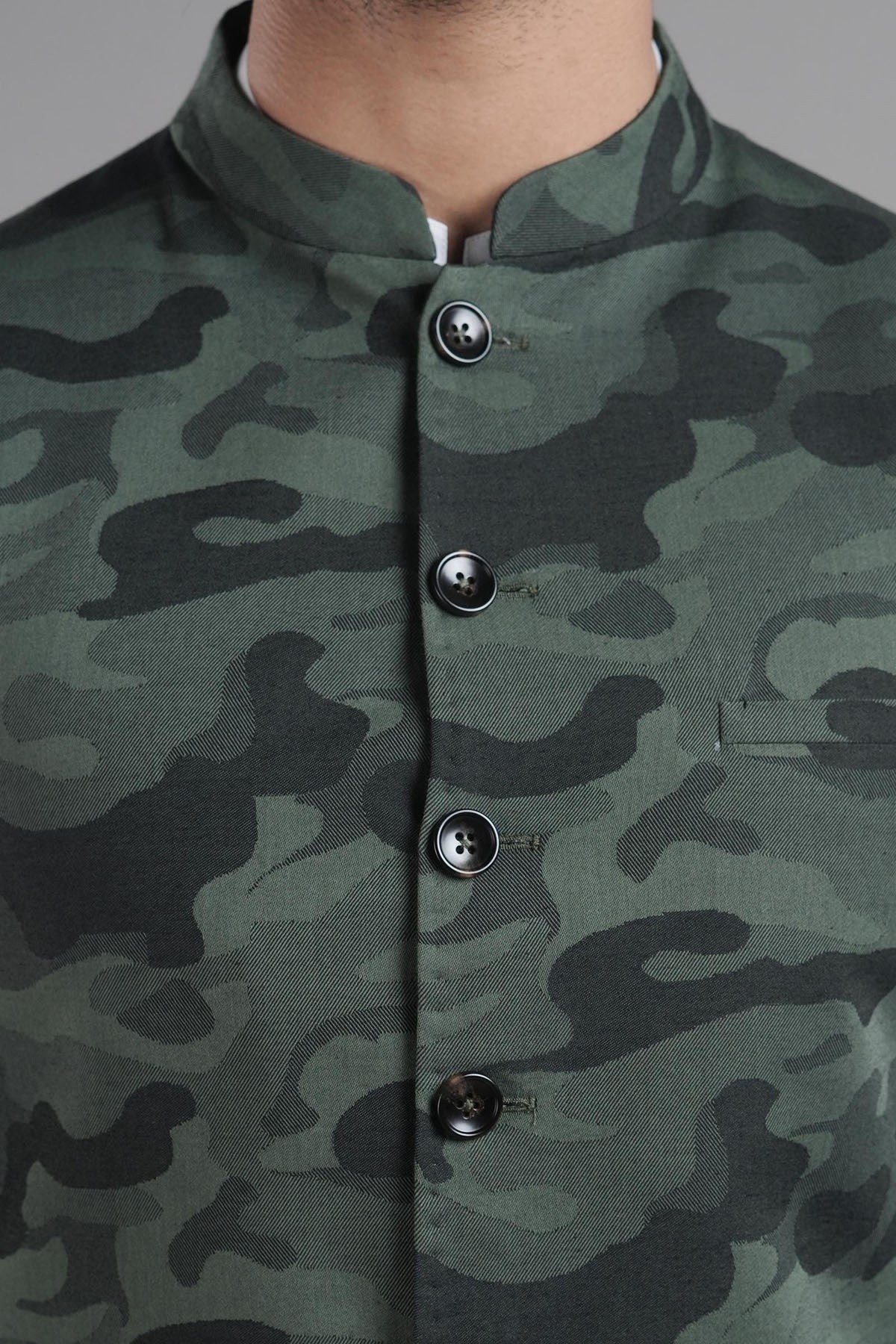 Green Camouflage Cotton Jacquard Waistcoat (3-Piece) - Image 1