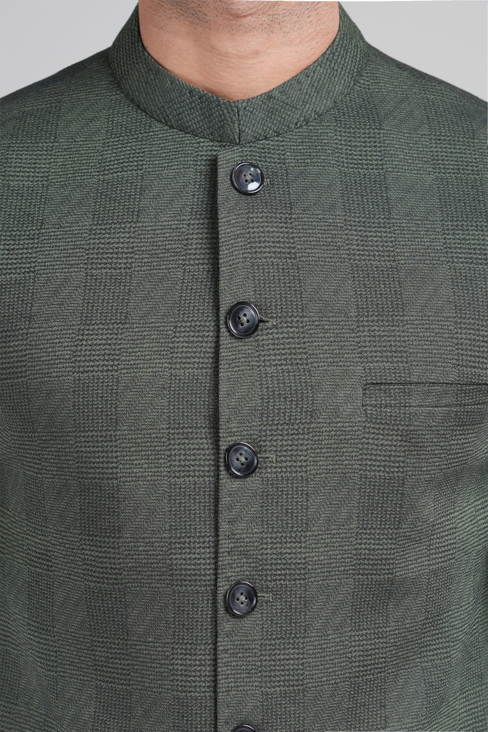 Deep Green Cotton Jacquard Waistcoat Kurta (3-Piece) - Image 1