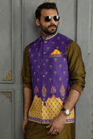 Mehndi Green Embroidered Cotton Silk Waistcoat Kurta (3-Piece) - Image 3
