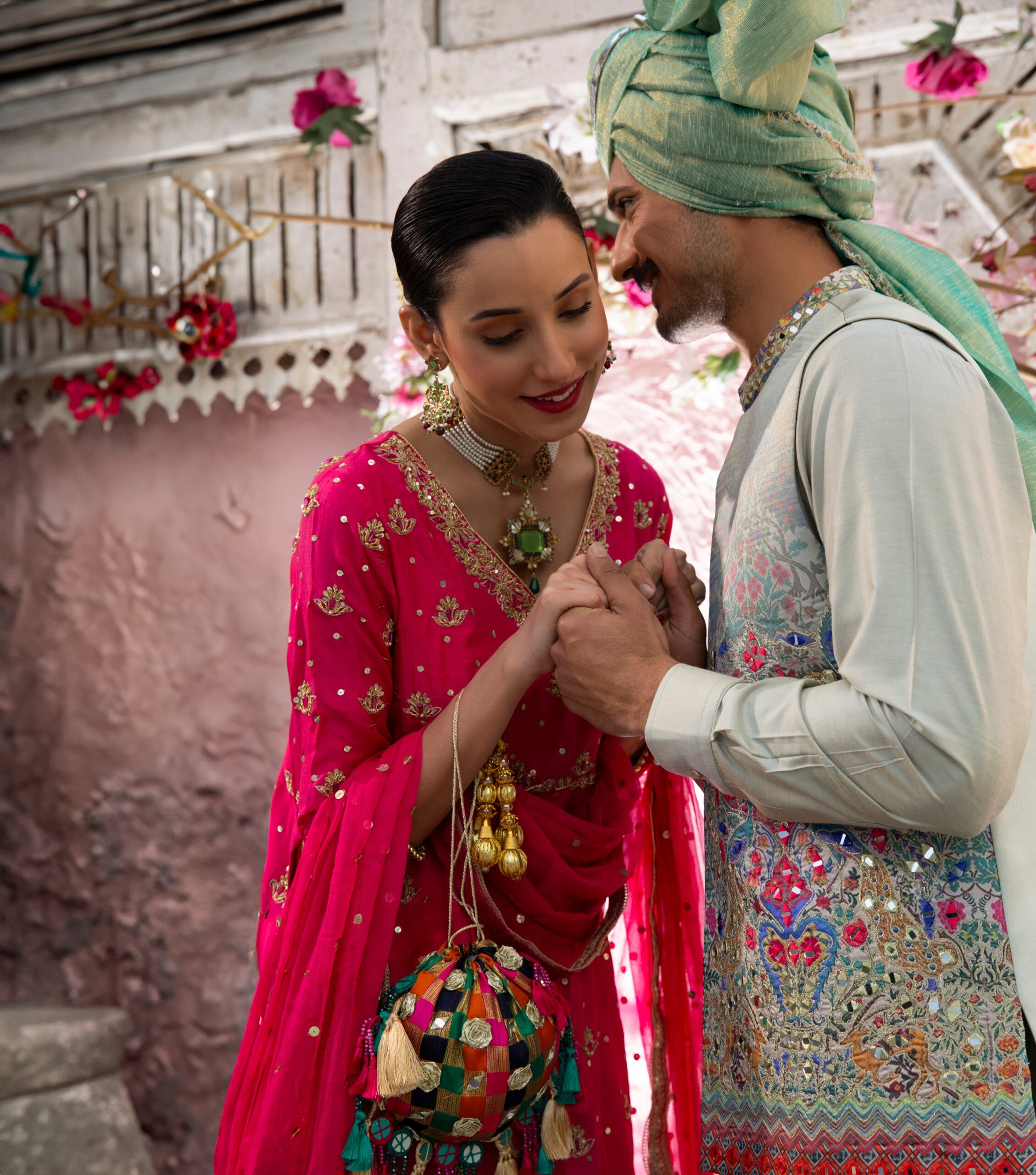 Olive Green Mirror Embroidered Cotton Silk Waistcoat Kurta (4-Piece) - Image 7