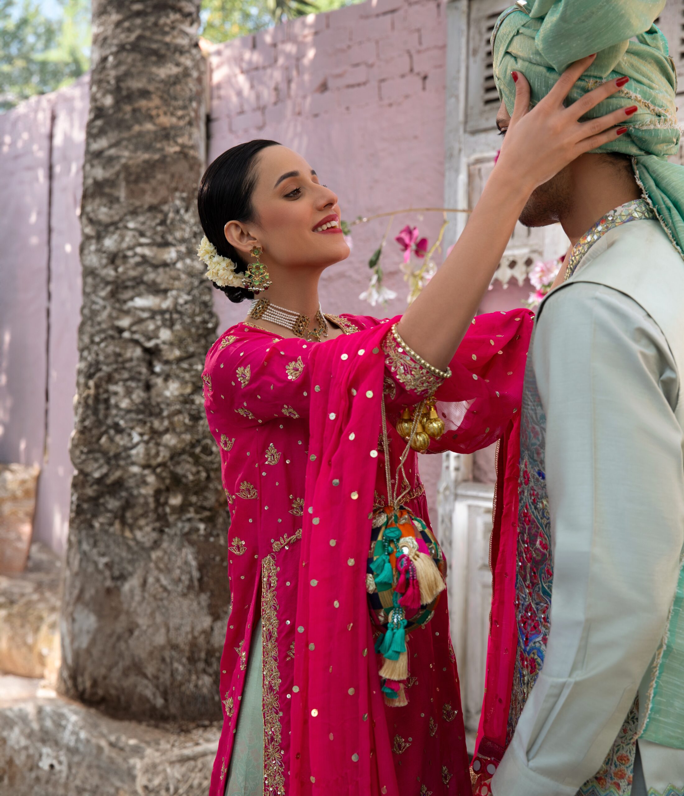 Olive Green Mirror Embroidered Cotton Silk Waistcoat Kurta (4-Piece) - Image 9