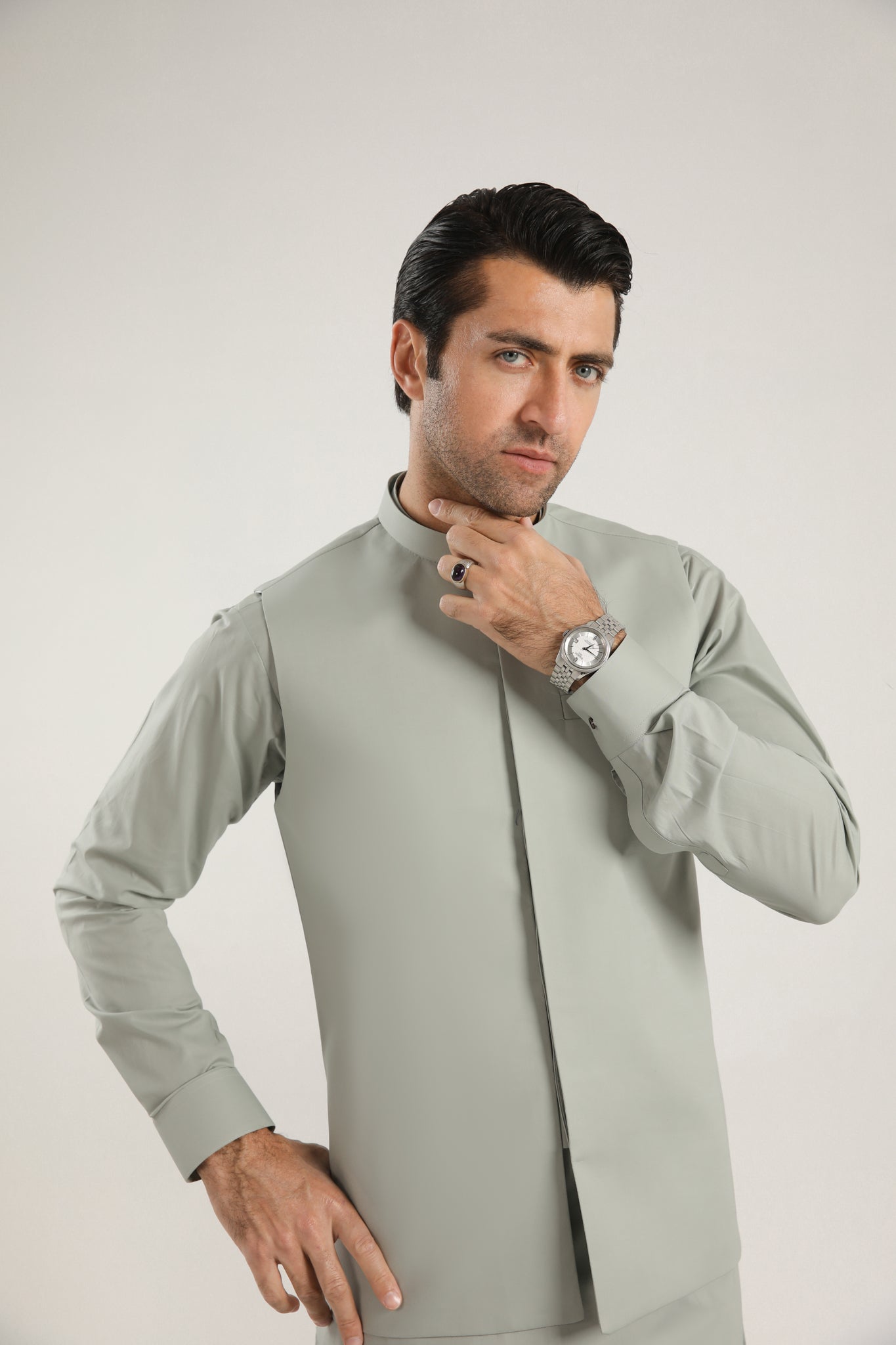 Light Mint Cotton Waistcoat Kurta Set (3-Piece) - Image 4