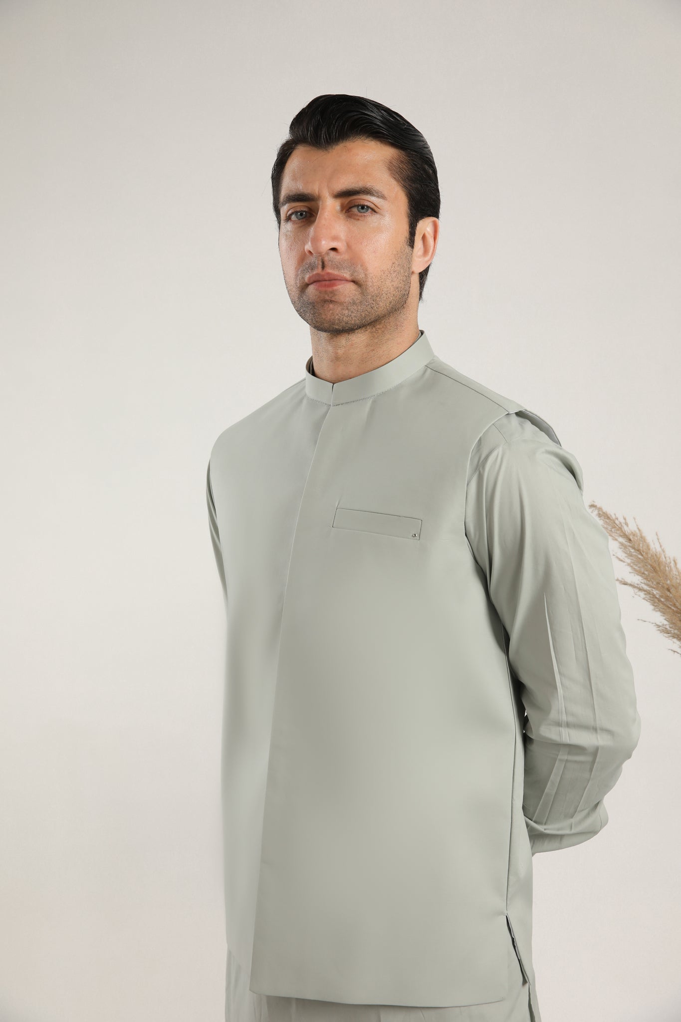 Light Mint Cotton Waistcoat Kurta Set (3-Piece) - Image 5