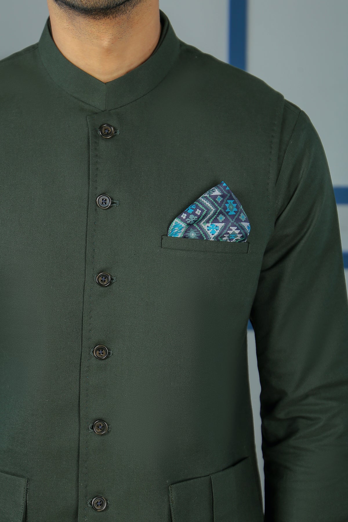 MI Green Stitched Cotton Waistcoat (3-Piece) - Image 6