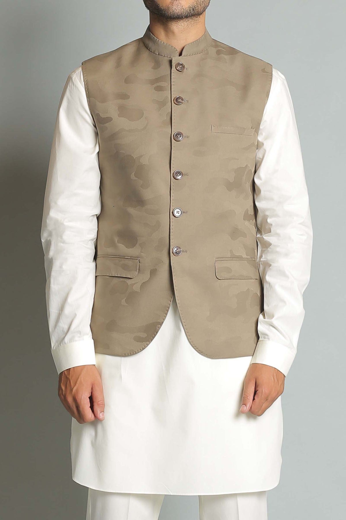 Sage Green Jacquard Cotton Waistcoat (2-Piece) - Image 1