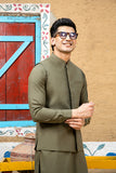 Army Green Suiting Waistcoat Kurta Set (3-Piece) - Image 5
