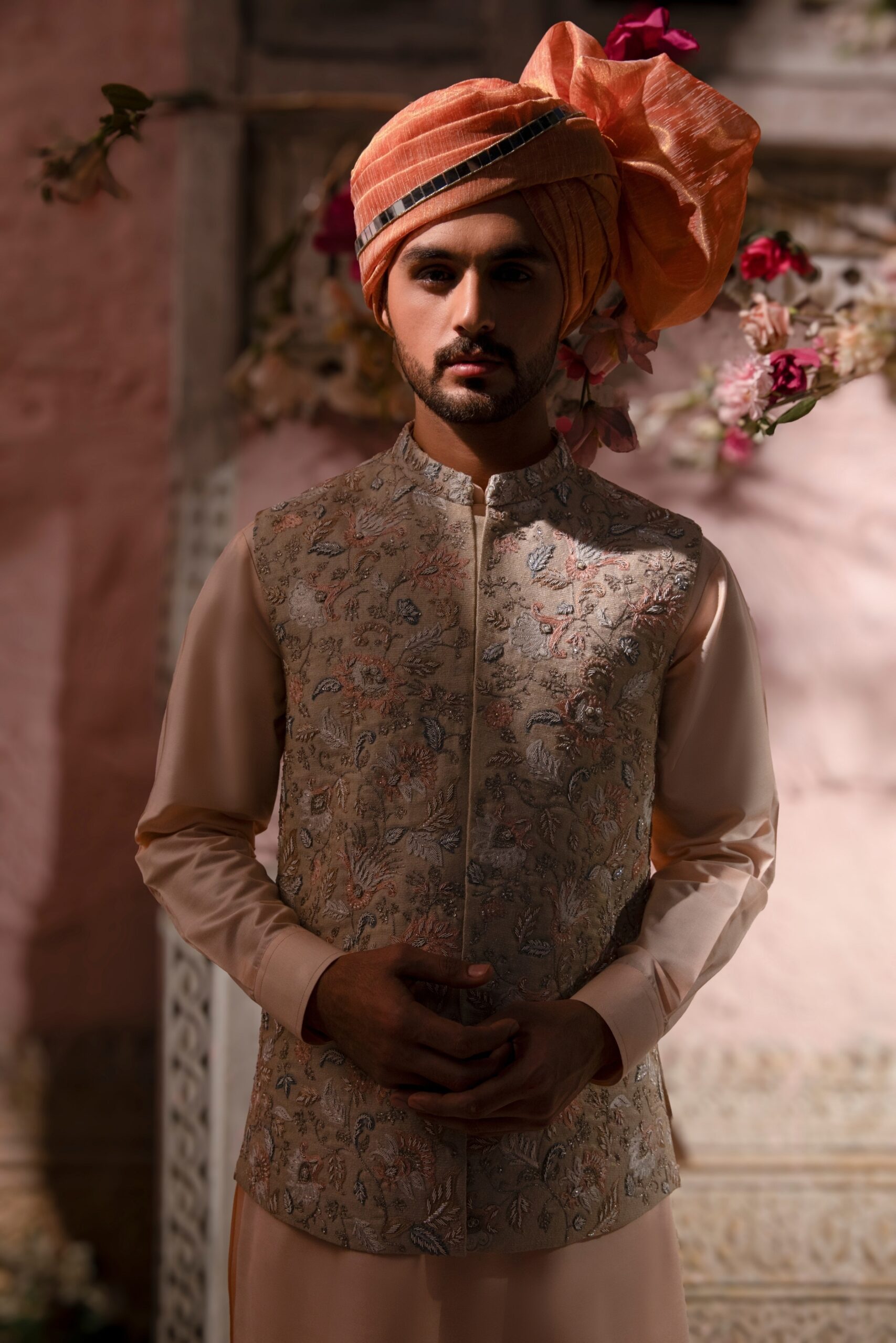 Blushed Mehendi Embroidered Premium Waistcoat (3-Piece) - Image 1