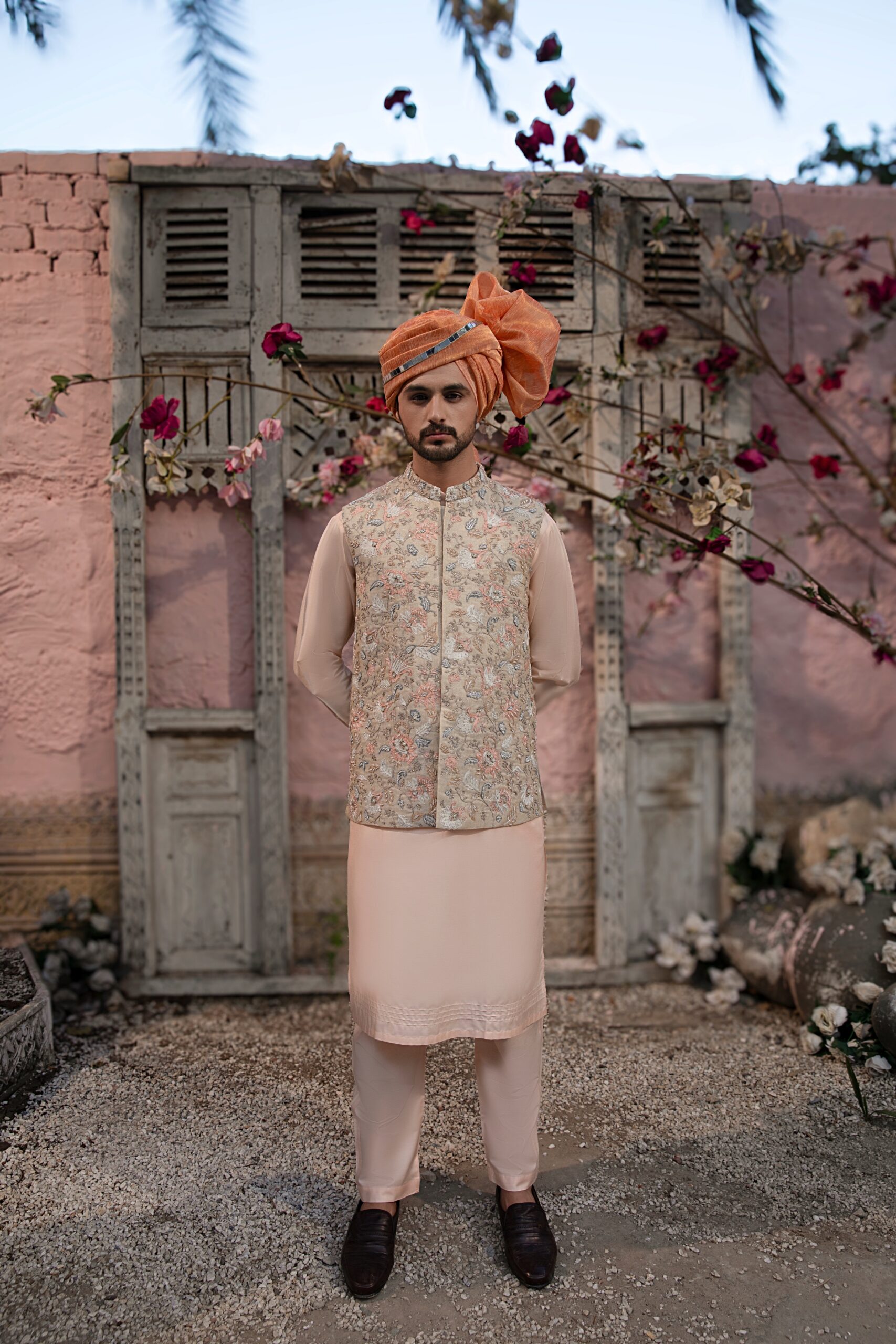 Blushed Mehendi Embroidered Premium Waistcoat (3-Piece) - Image 2