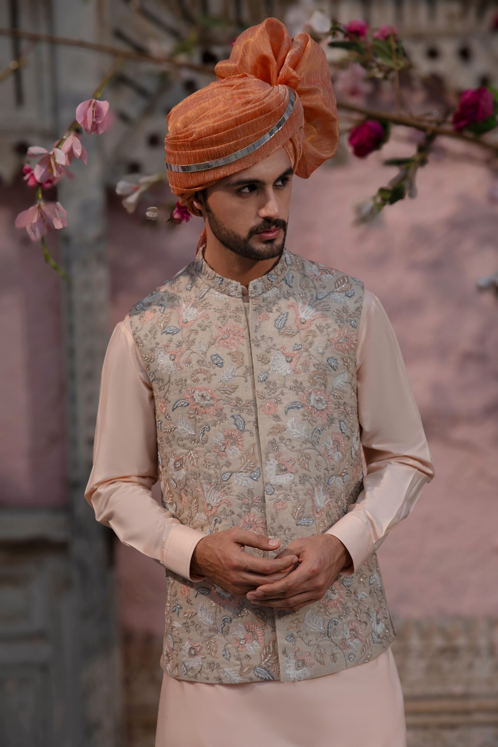 Blushed Mehendi Embroidered Premium Waistcoat (3-Piece) - Image 3