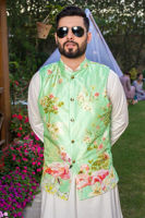 Mint Green Digital Printed Raw Silk Waistcoat (3-Piece) - Image 4