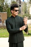 Bottle Green Solid Suiting Waistcoat Kurta Set (3-Piece) - Image 3