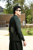 Bottle Green Solid Suiting Waistcoat Kurta Set (3-Piece) - Image 4