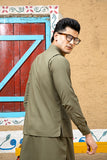 Army Green Solid Suiting Waistcoat Kurta Set (2-Piece) - Image 5