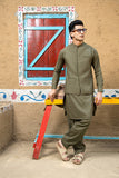 Army Green Suiting Waistcoat Kurta Shalwar (3-Piece) - Image 4