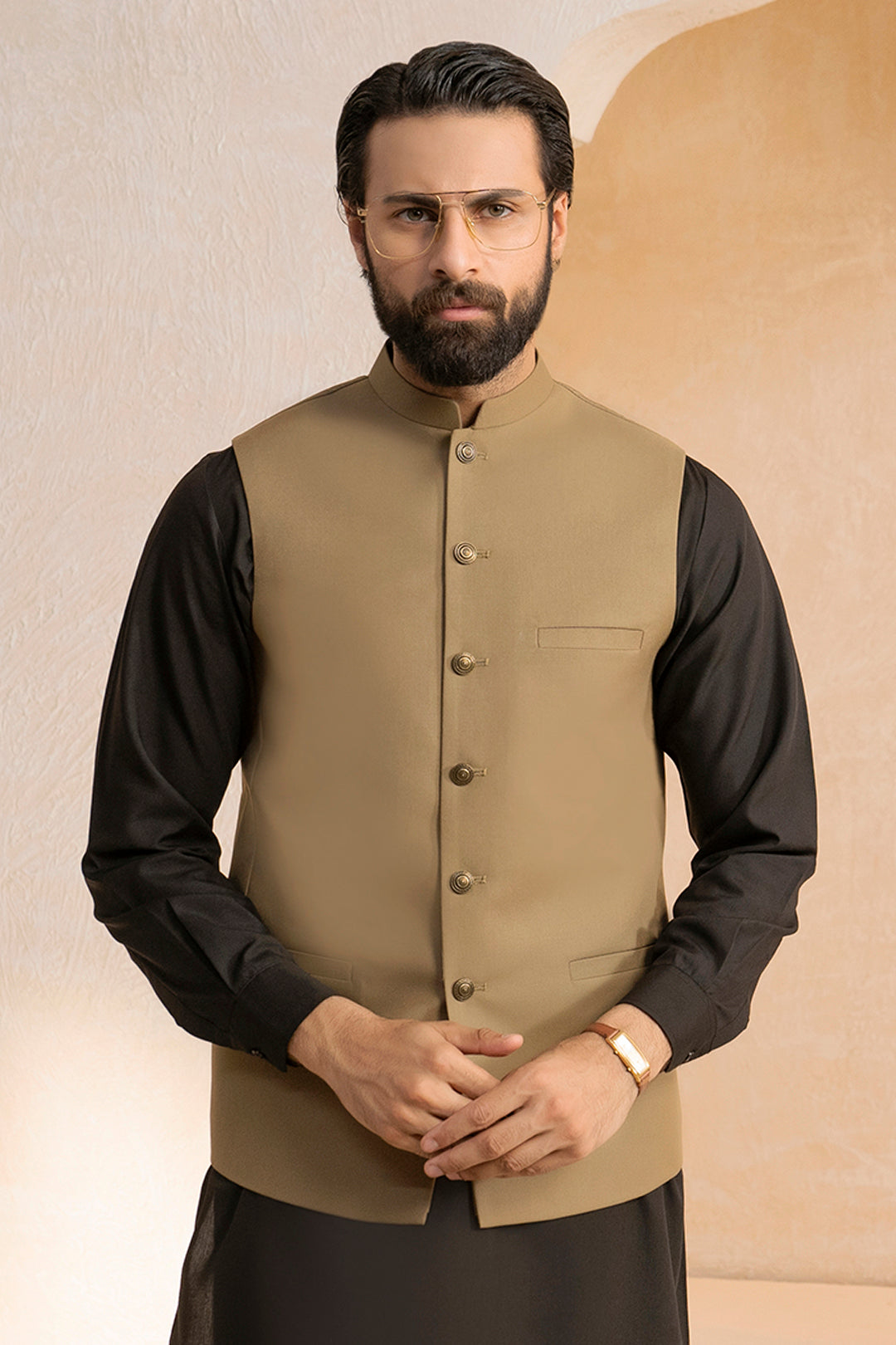 Mehndi Green Suiting Fabric Waistcoat (3-Piece) - Image 1