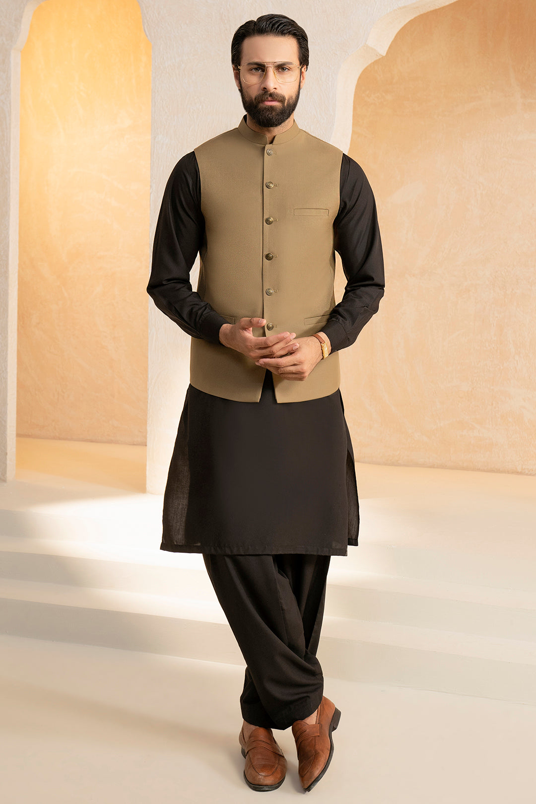 Mehndi Green Suiting Fabric Waistcoat (3-Piece) - Image 10