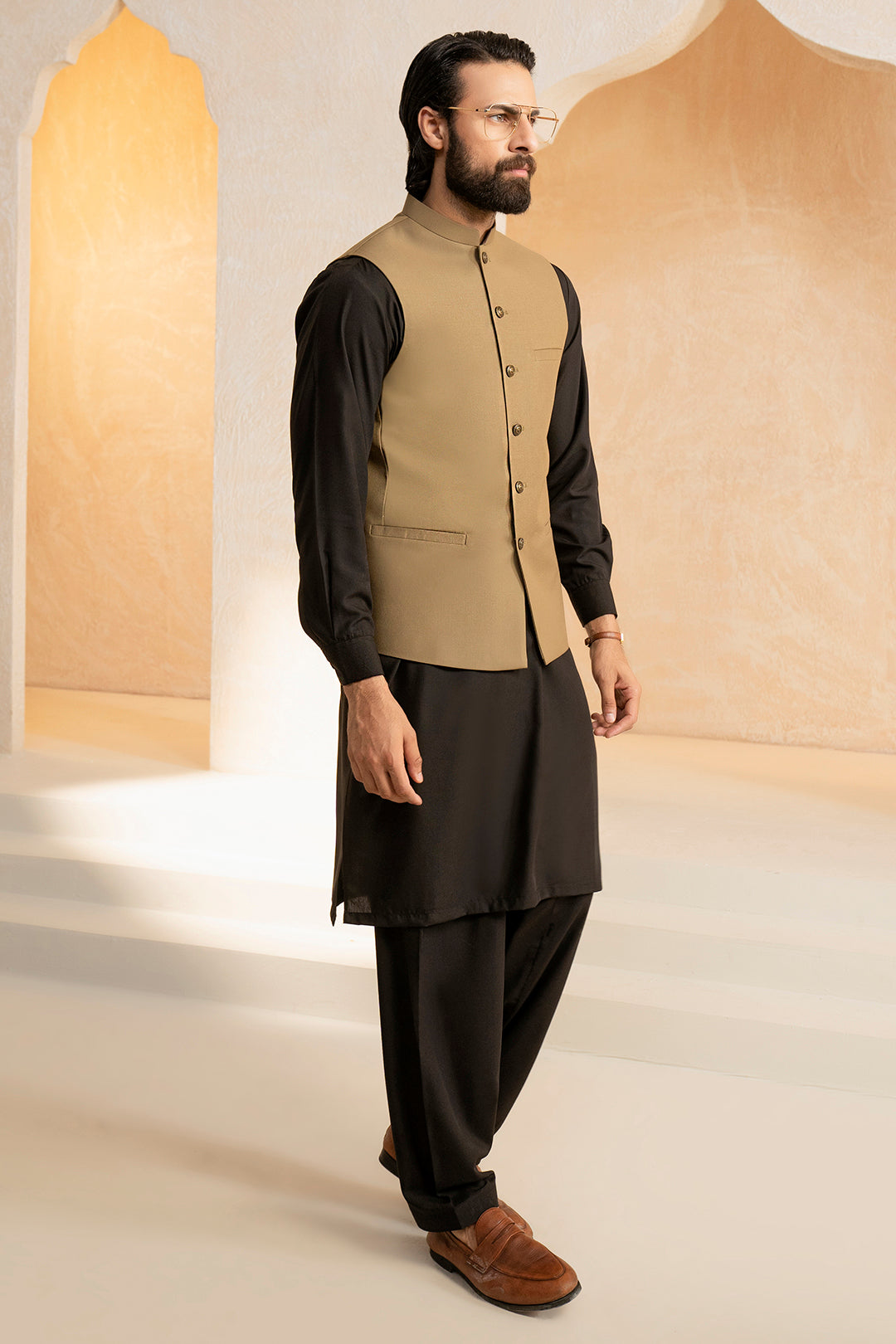 Mehndi Green Suiting Fabric Waistcoat (3-Piece) - Image 11