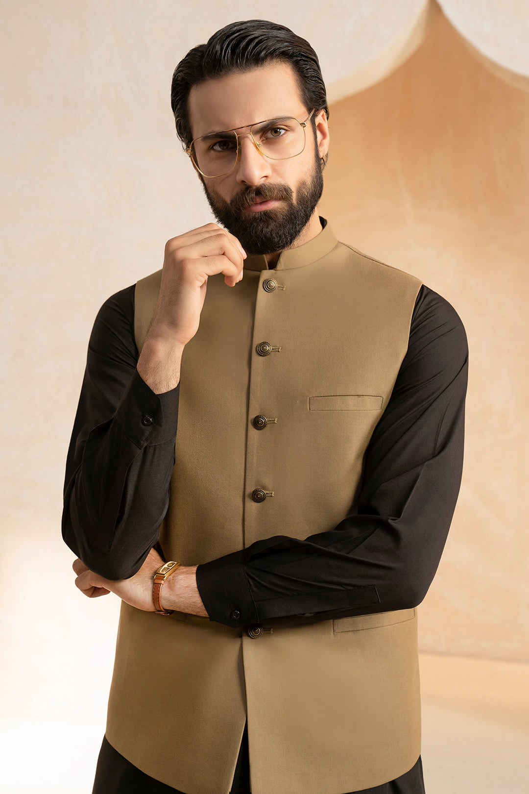 Mehndi Green Suiting Fabric Waistcoat (3-Piece) - Image 2