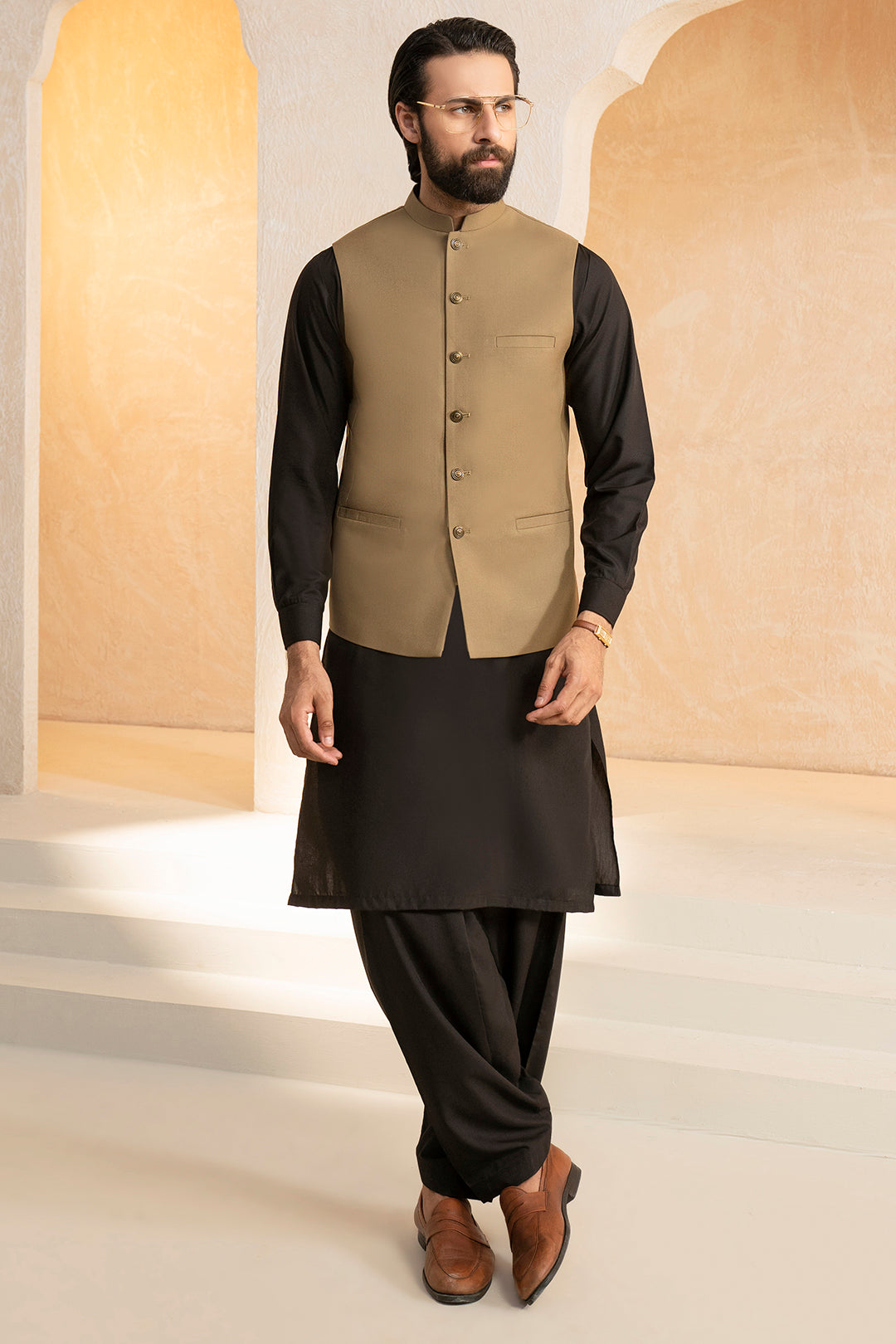 Mehndi Green Suiting Fabric Waistcoat (3-Piece) - Image 6