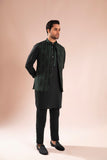 Green Embroidered Waistcoat with Black Kurta (3-Piece) - Image 2