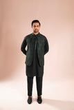 Green Embroidered Waistcoat with Black Kurta (3-Piece) - Image 4
