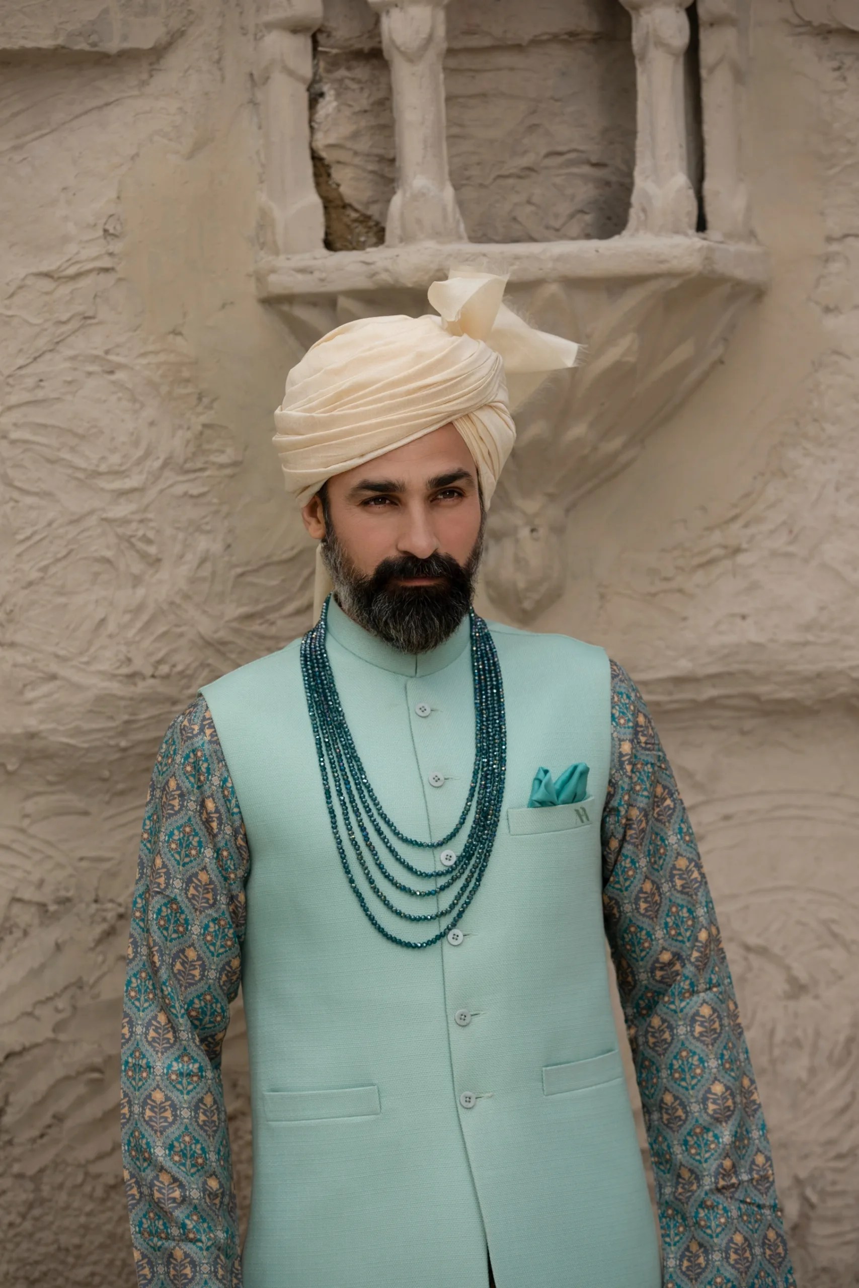 Mint Green Tailored Waistcoat Kurta Set (3-Piece) - Image 4