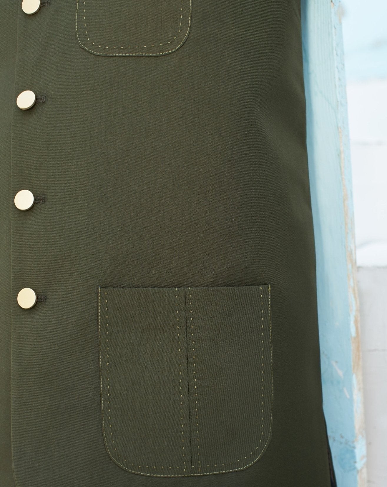 Army Green Suiting Waistcoat with Mandarin Collar (1-Pc) - Image 2