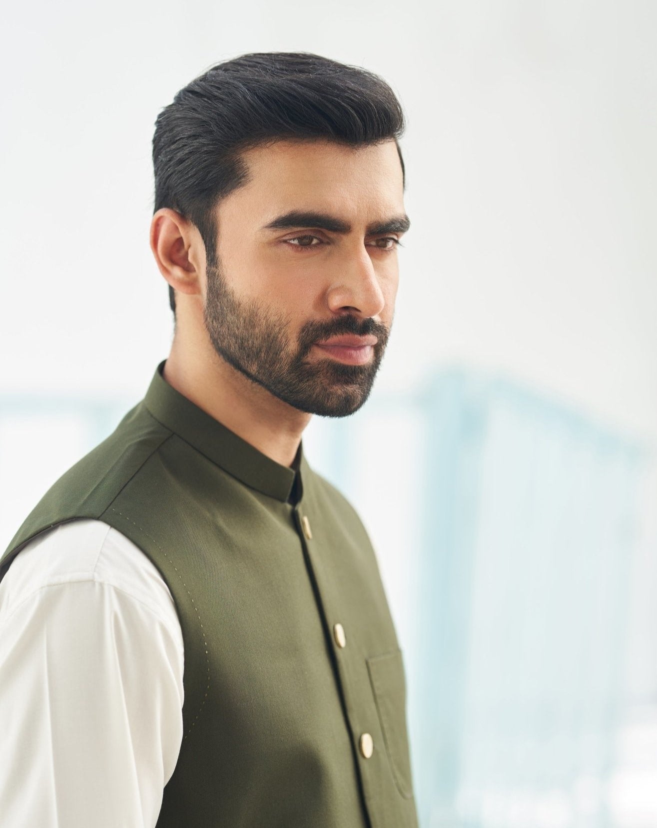 Army Green Suiting Waistcoat with Mandarin Collar (1-Pc) - Image 4