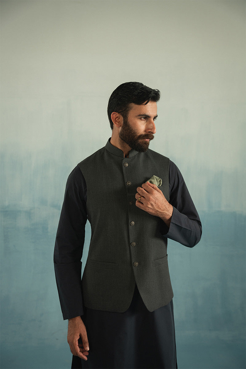 Dark Green Textured Suiting Waistcoat (3-Piece) - Image 1