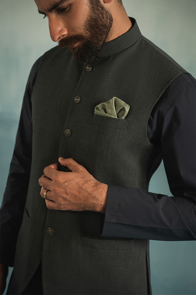Dark Green Textured Suiting Waistcoat (3-Piece) - Image 2