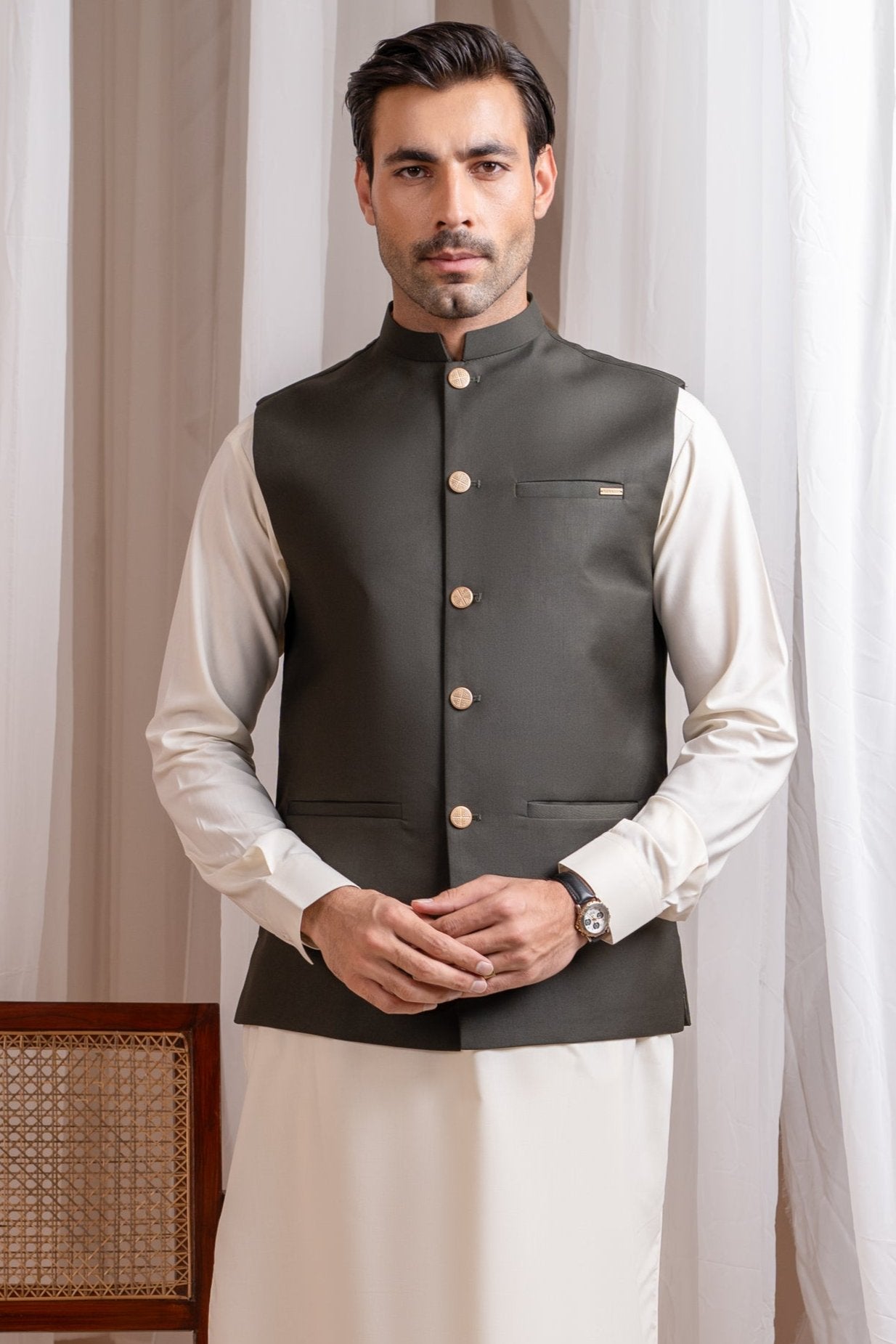 Deep Army Green Suiting Waistcoat (1-Pc) - Image 1