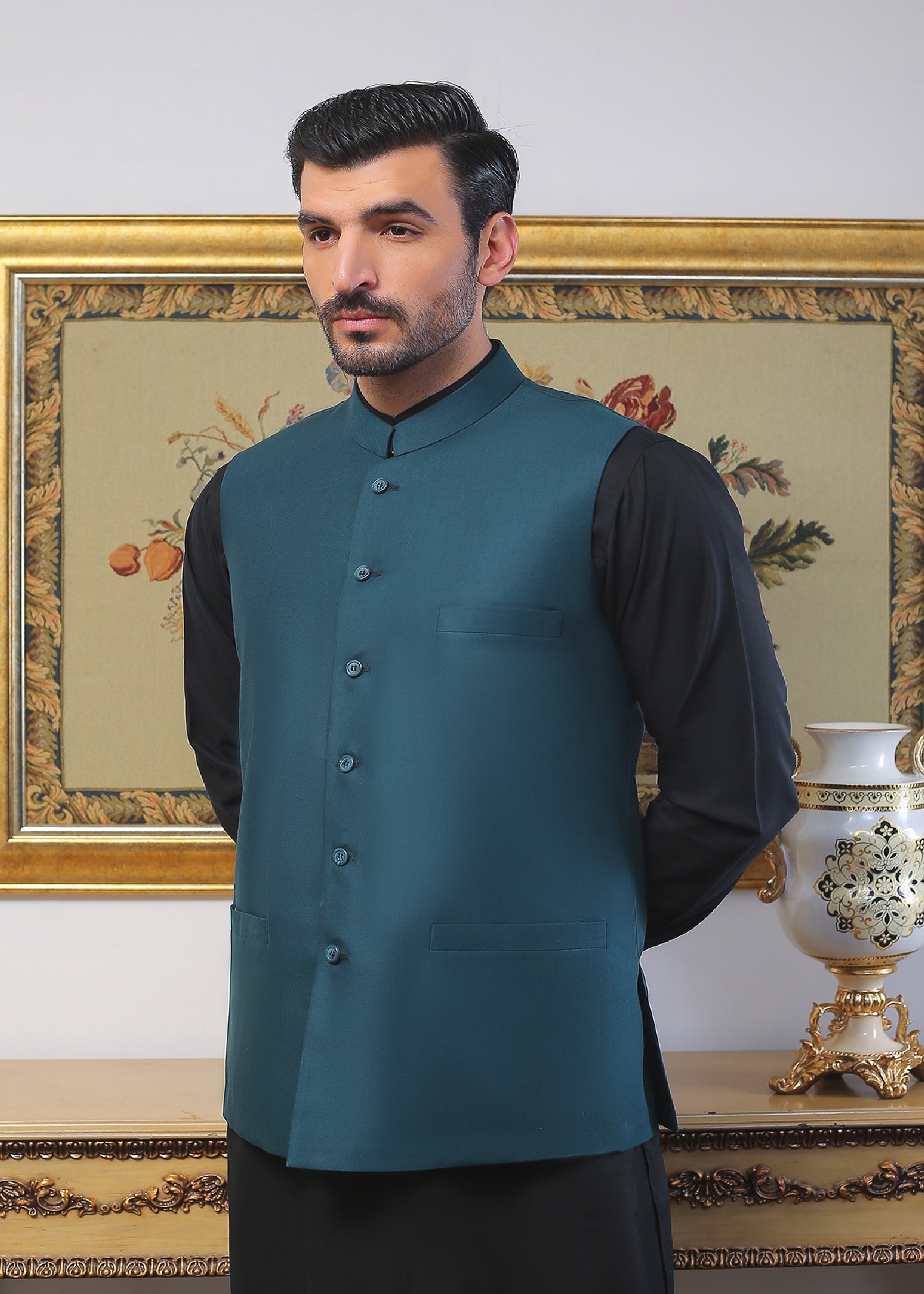 Sea Green Tropical Fabric Waistcoat (1-Pc) - Image 2