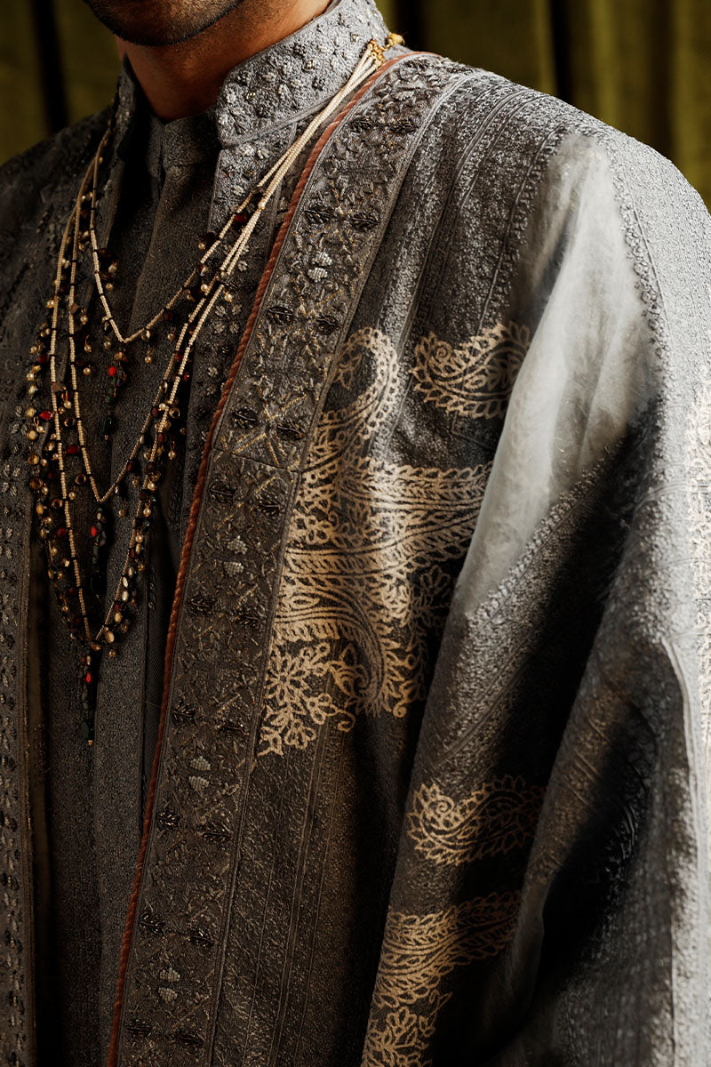 Slate Grey Embroidered Organza Shawl (1-Pc) - Image 3